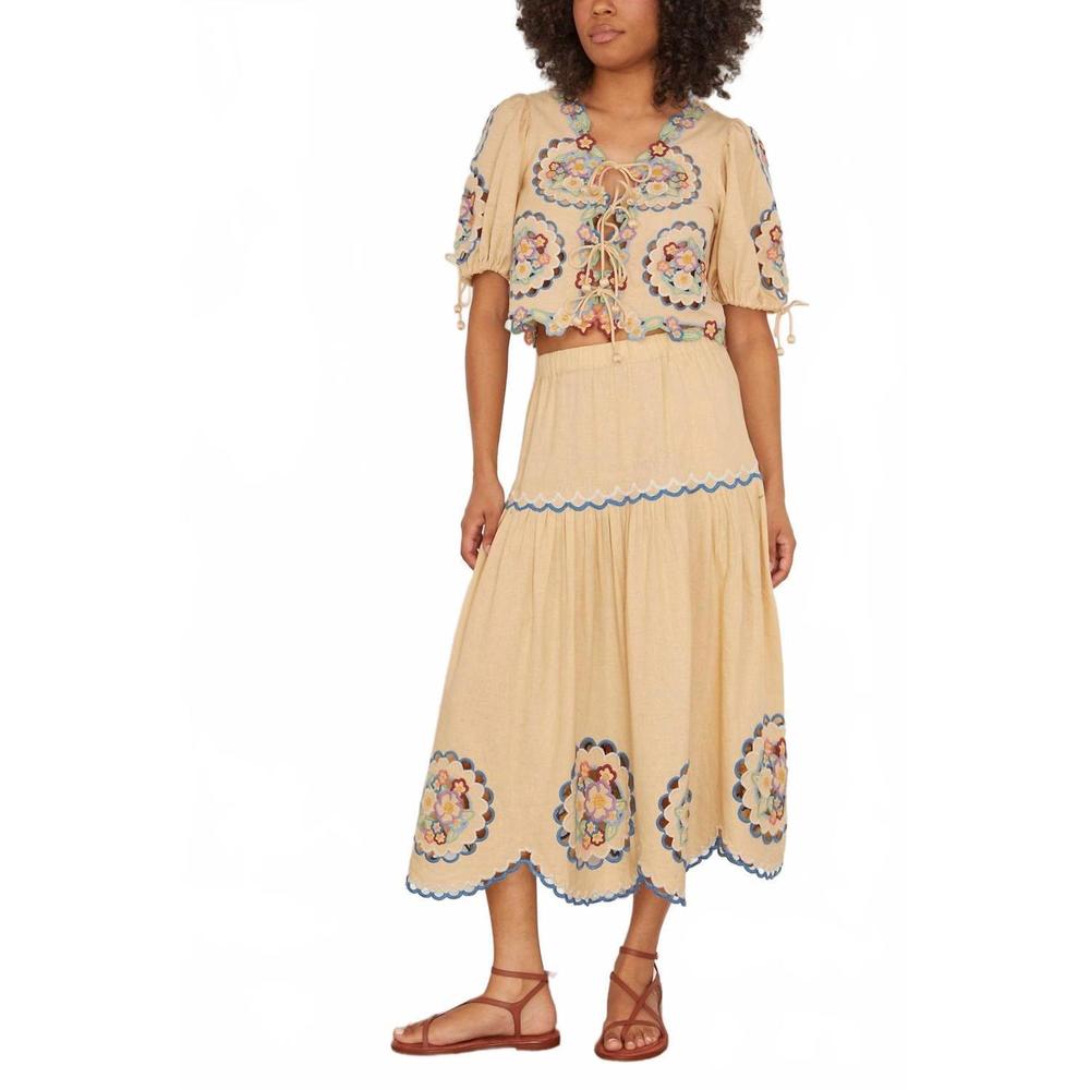 NEW SEA melinda embroidery skirt in ecru - Picture 3 of 4